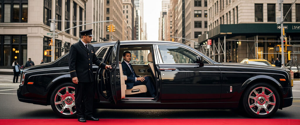 Chauffeur opening door for client – HotWheelz VIP service