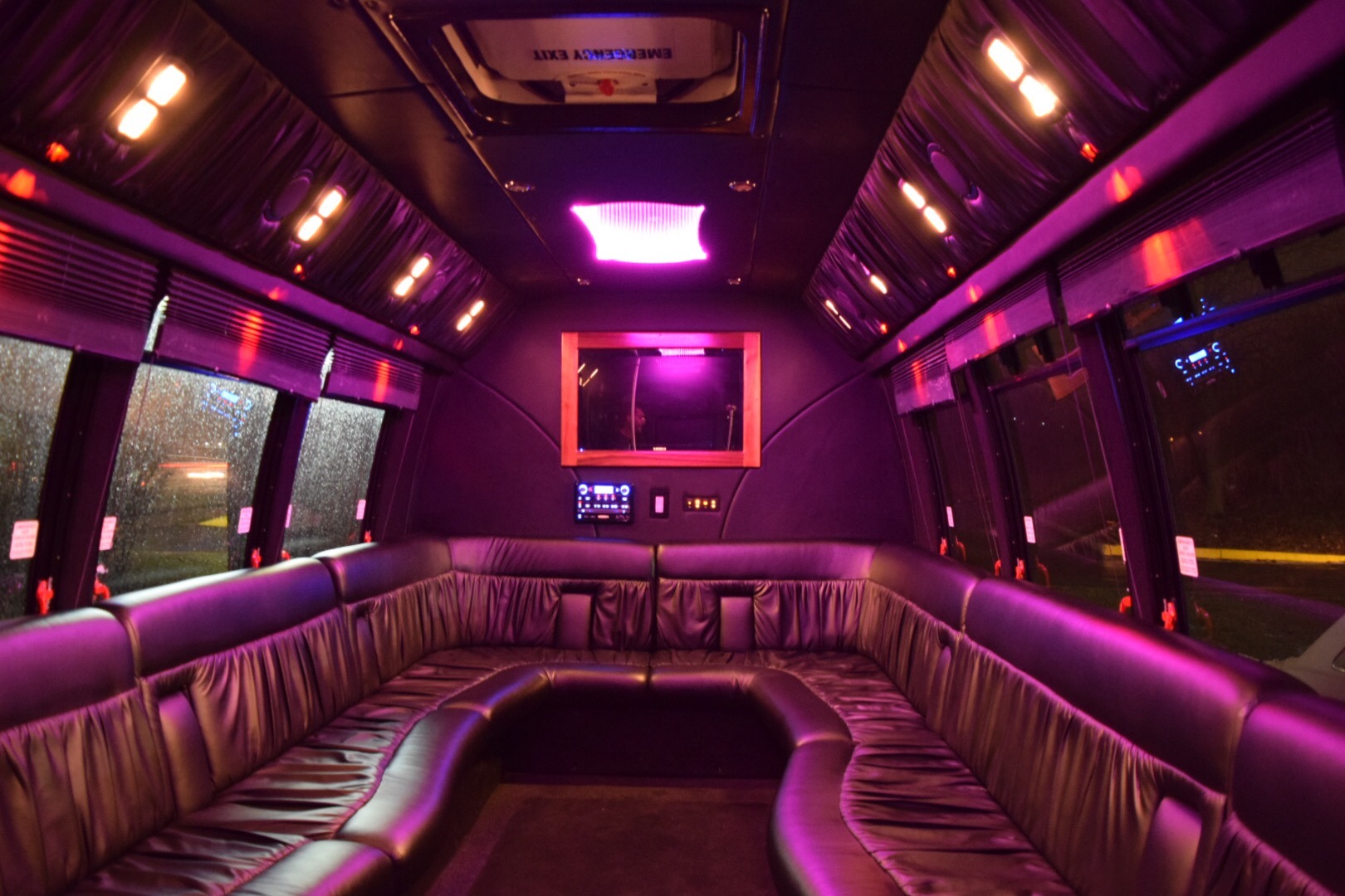 HotWheelz bus interior with ambient purple lighting