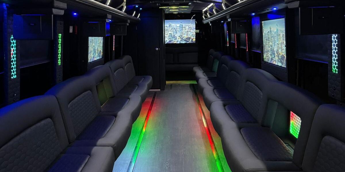 Luxury party bus interior with LED lighting – HotWheelz transportation