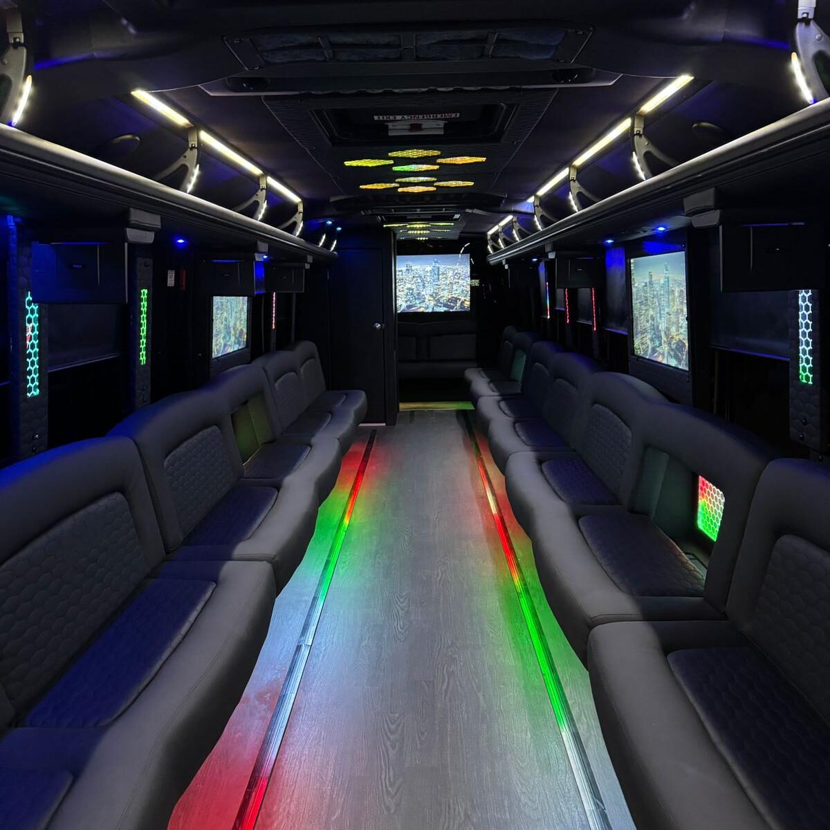 Luxury party bus interior with LED lighting – HotWheelz transportation